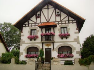 Typical Basque house in Burguete with flower boxes