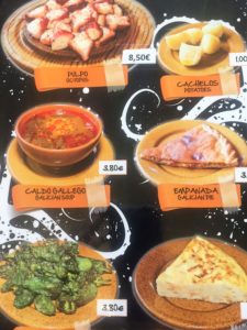 Spanish menu from Melide on the Camino de Santiago